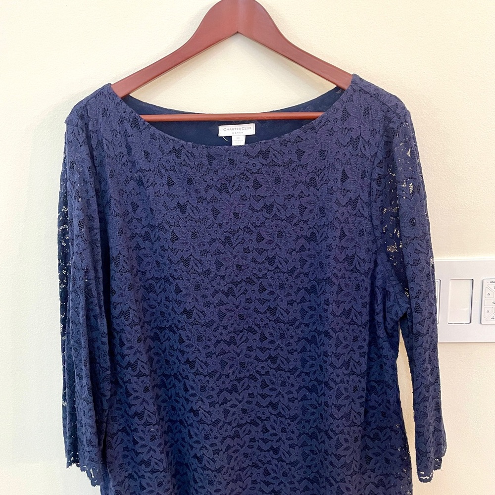 Charter Club Navy Lace Blouse